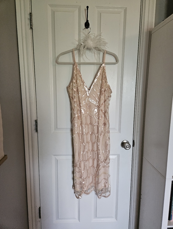 Metme Dresses & Skirts - Metme 1920's Beaded V-Neck Slip Dress in Blush